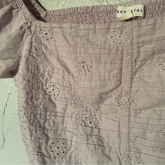 Romantic Soft Girl Lavender Puff Sleeve Crop Eyelet Blouse 100% Cotton Medium - Picture 2 of 6